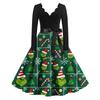 Ladies' Fashionable Retro Long Sleeved Square Neck Christmas Printed Evening Dress Dress