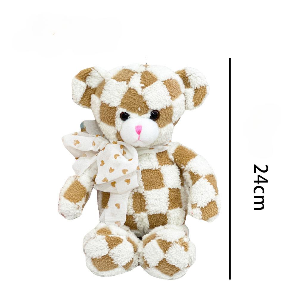 Hot Selling New Teddy Beer Plush Ribbon Checkerboard Teddy Cute Plush Doll