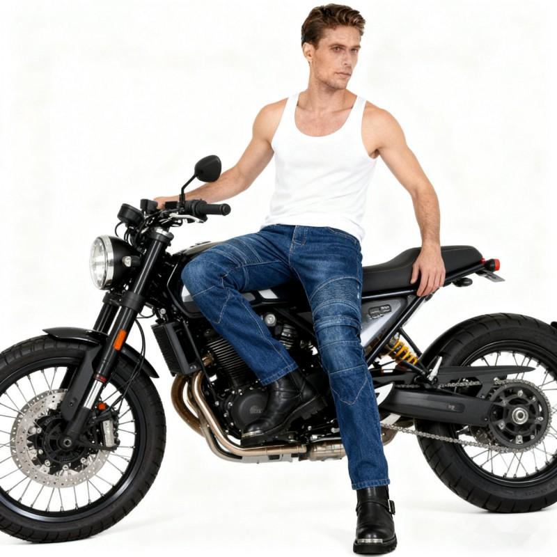 Mens Winter Motorcycle Riding Pants With Thermal Lining Windproof Stretch Denim Biker Casual Use