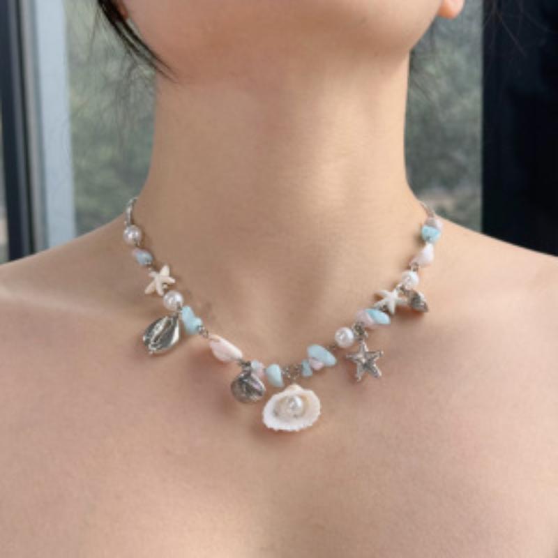 Y2K Boho Seestern Muschel Anhänger Halskette Damen Sommer Strand Schmuck Ästhetik Accessoires Geschenk