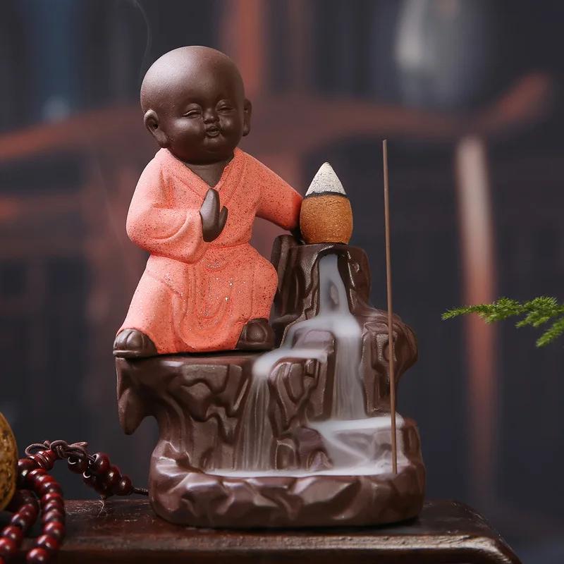 

YXY Handmade Buddha Backflow Incense Burner Ceramic Monk Home Decor Temple Buddhist Supplies Waterfall Landscape Decoration