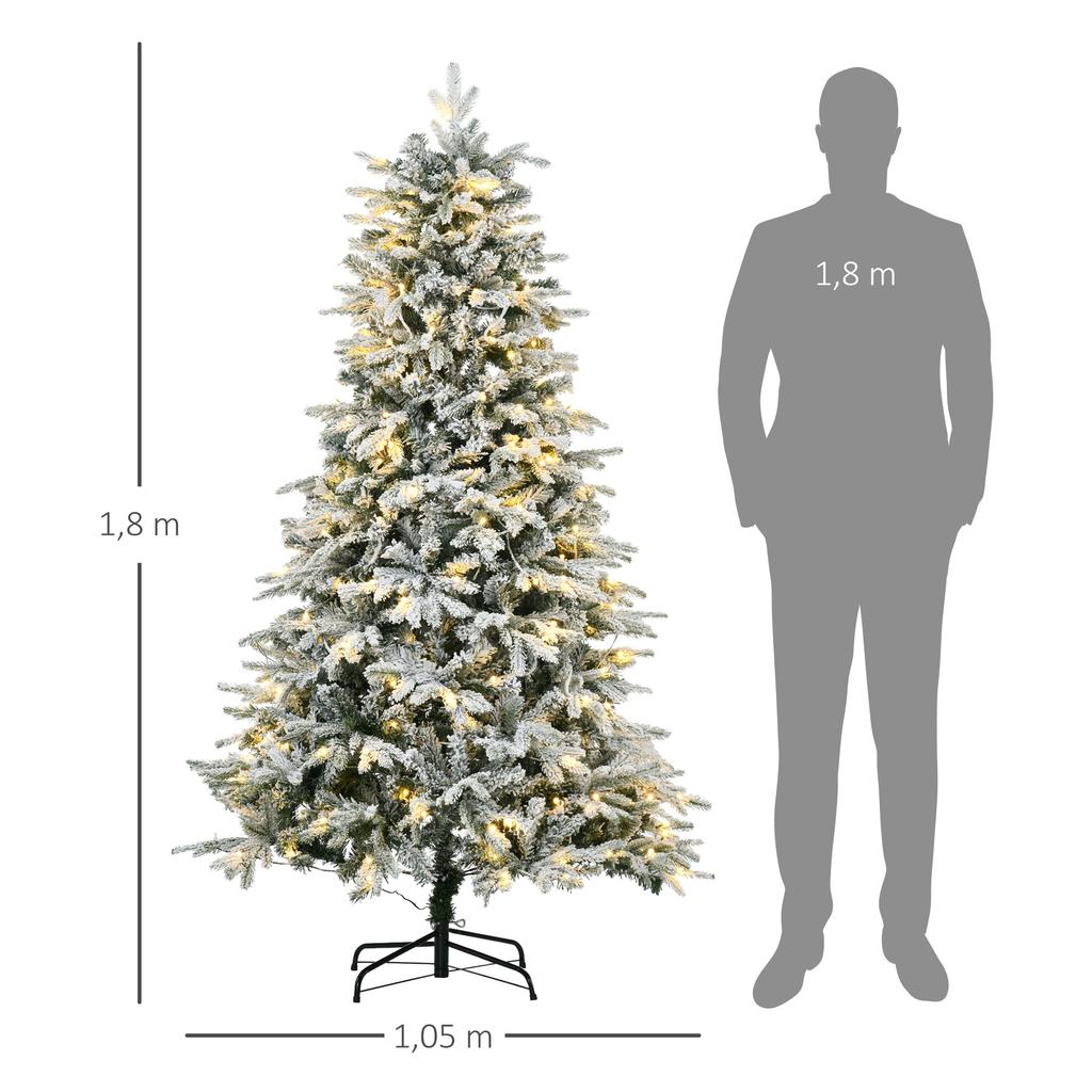 Artificial Christmas Tree, Fir Tree, incl. Artificial Snow, LED Lights, 180 cm, Green + White