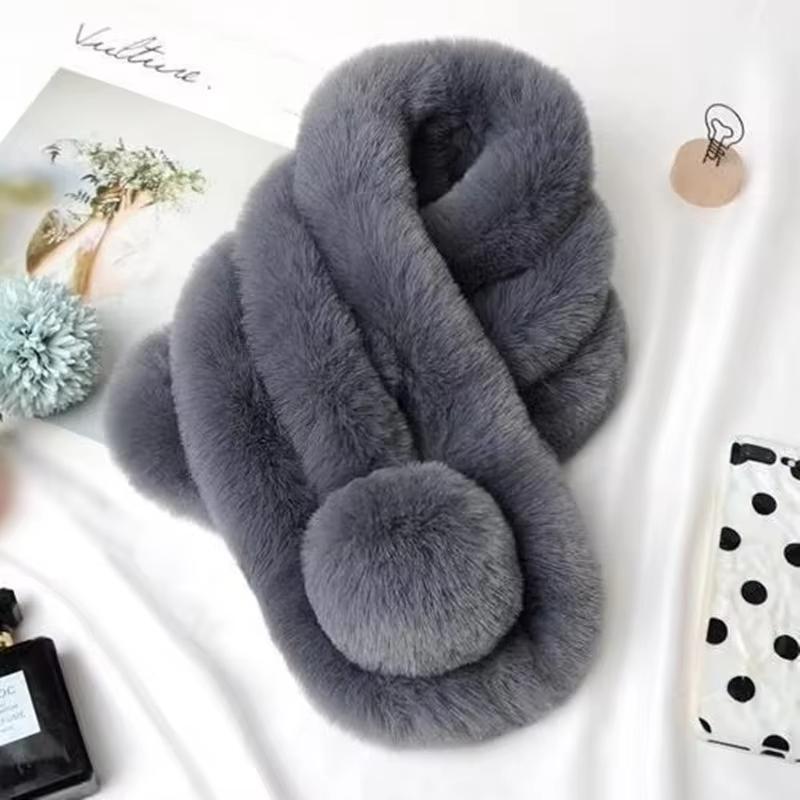 

66Cm New Rabbit Fur Scarf Women Winter Warm Soft Furry Scarves Casual Female Lady Outdoor Neck Warmer Collar comfortable темно-сірий колір