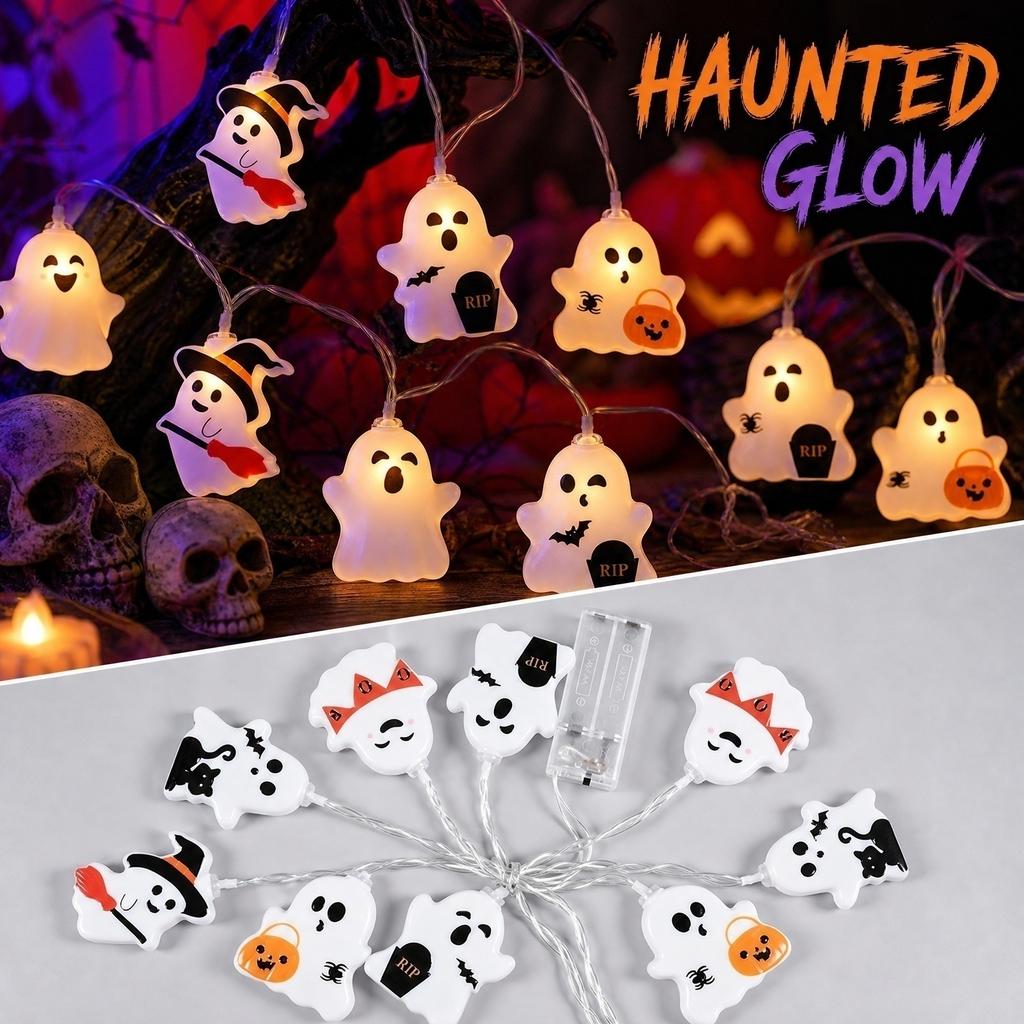 Halloween Decorative String Lights Ghost Pumpkin Witch Design for Outdoor Scene Setup Holiday Lighting Battery Operated