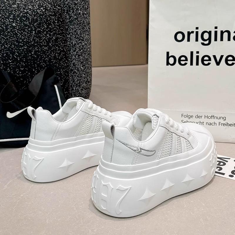 Leather 7cm Thick-soled Little White Shoes Women's Summer New Mesh Casual Board Shoes Small Height-increasing Bread Shoes