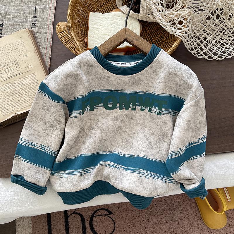 Boys Striped Crewneck Sweatshirt Thin Loose Fit Trendy Top for Spring and Autumn