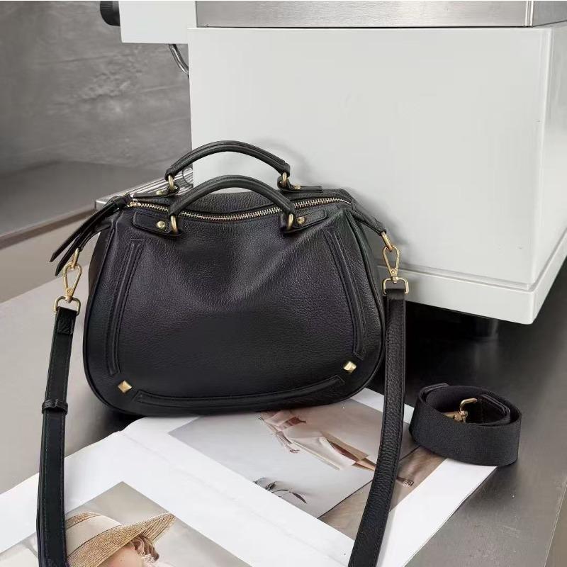 

Leather handbag casual versatile messenger bag zipper women s bag niche simple commuter handbag 27*13*20cm чёрный