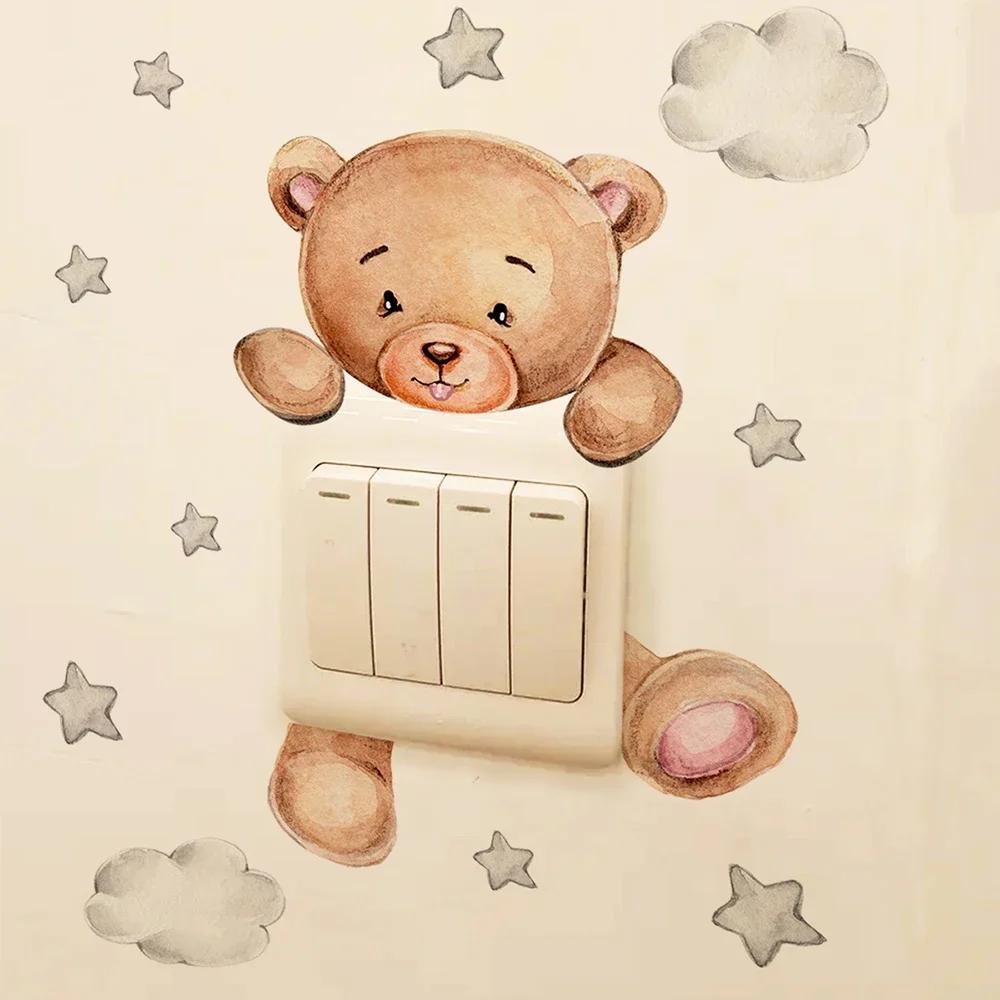 6/1Pcs Cartoon Animals Switch Stickers Creative Self-adhesive Switch Cover For Kids Room Nursery Room Decoration Home Wallpaper