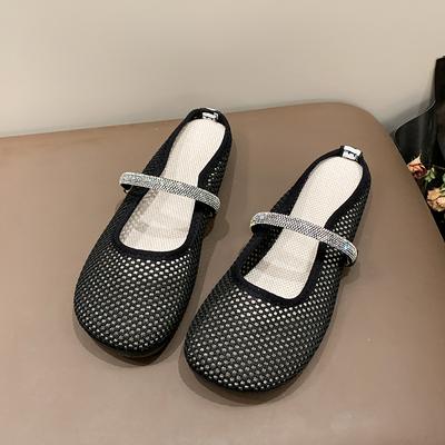 Ladies Baotou Half Slippers Autumn New Round Head Shallow Mouth Mesh Breathable Soft Bottom Sandals