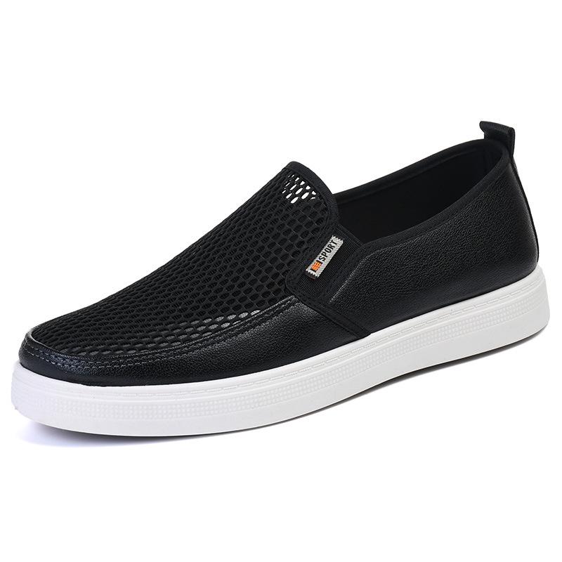 2025 Men s Summer Casual Breathable Slip-on Fly Knit Mesh Leather Loafers 41