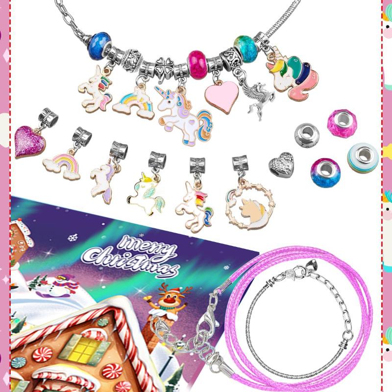 24 Grids Christmas Advent Calendar Gift Box With Diy Unicorn Bracelet Beads Making Kit Countdown Calendar For Girls Holiday Part