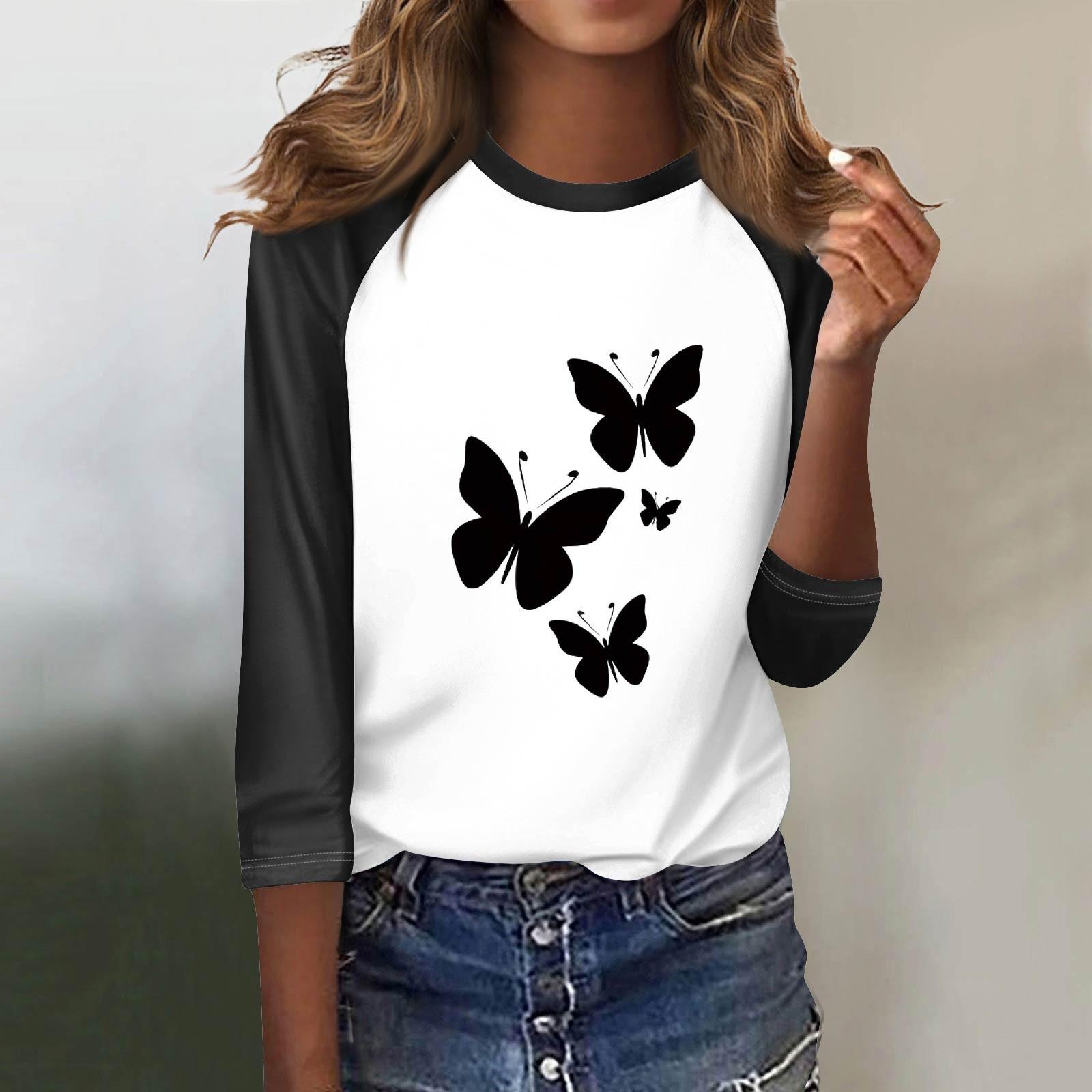 

Женская модная повседневная футболка с круглым вырезом, рукавами семь, на пуговицах с принтом M белый