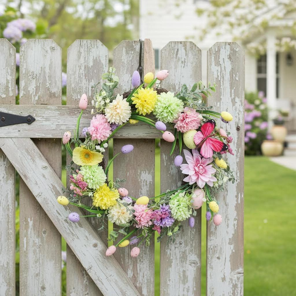 Easter Wreath 40cm Artificial Cute Festive Spring Garland Front Door Wreath for Family Friends Adults Men Women Holiday Home