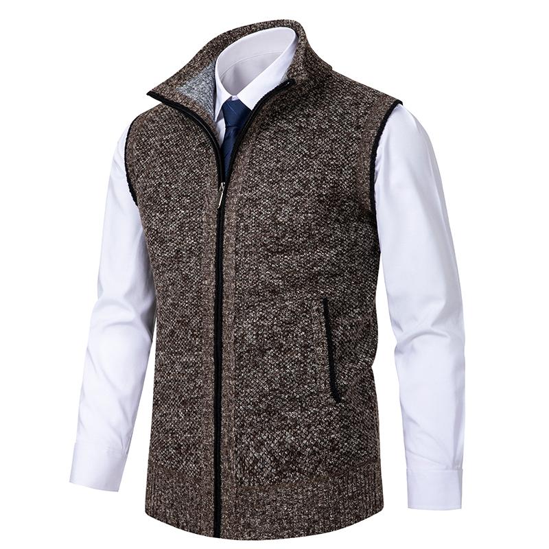 

Осень-зима мужские трикотажные жилеты модная теплая безрукавка с воротником-стойкой жилет для мужчин 3XL кофейный