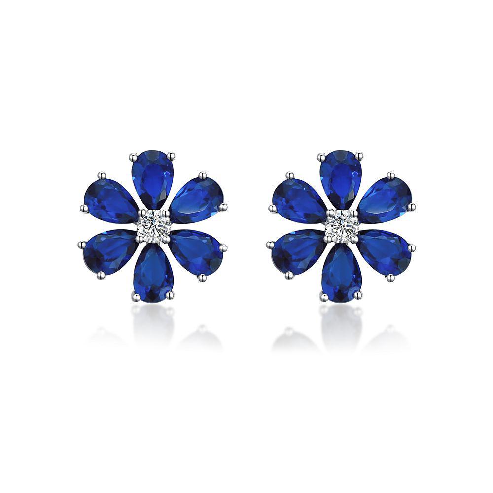 S925 Sterling Silver Daisy Flower Aquamarine Zircon Stud Earrings for Women - European & American TikTok Style