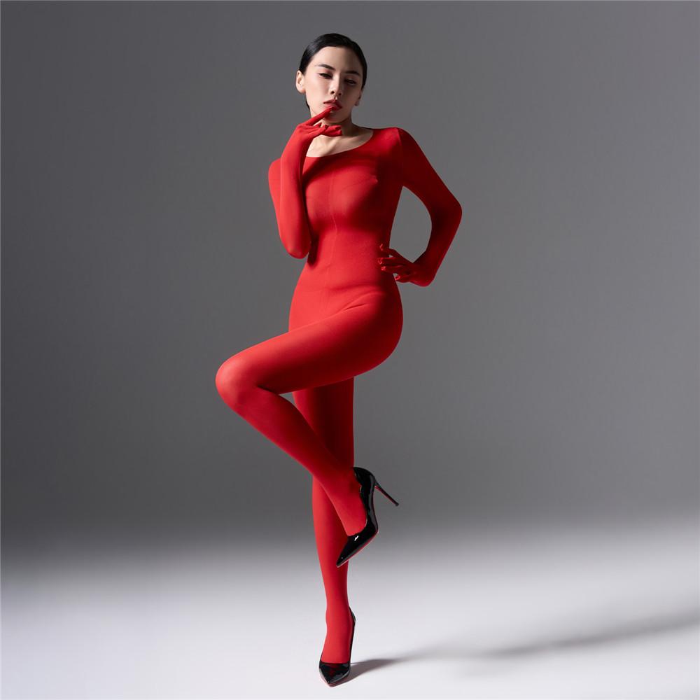 Sexy Women 120D Tights Hooded Mask Elastic Bodysuit Sheer See Through Rompers Glove Jumpsuits Cosplay Maid Leotard