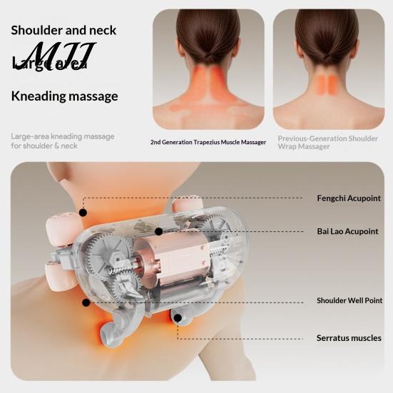 Electric Deep Tissue Massage Device Cordless Neck Pillow with Heat, Adjustable Ergonomic Shiatsu Shoulder Back Shoulders Massager Massager,