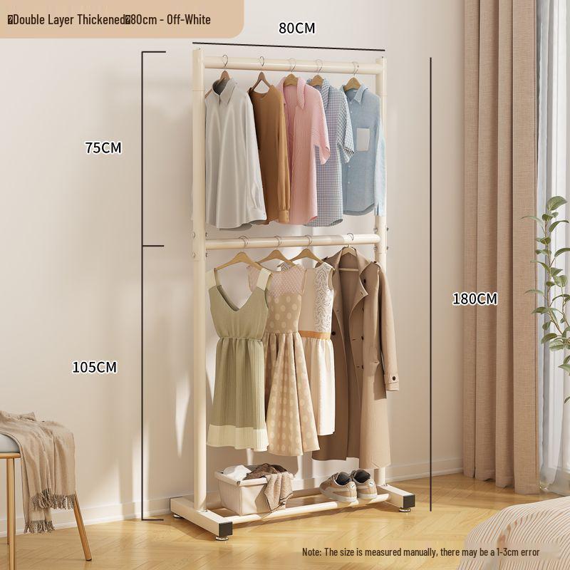 Double Layer Floor Standing Clothes Rack for Bedroom and Balcony