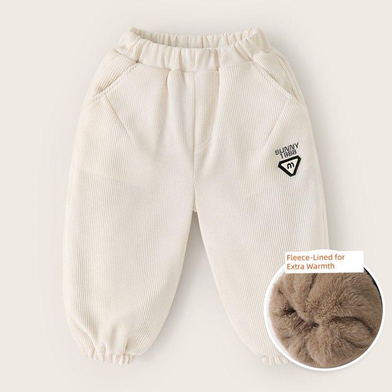 European Style Boys' Fleece-Lined Thickened Casual Sweatpants, Double-Layer Thickened Baby Autumn and Winter Cotton Pants, Warm Children's Clothing