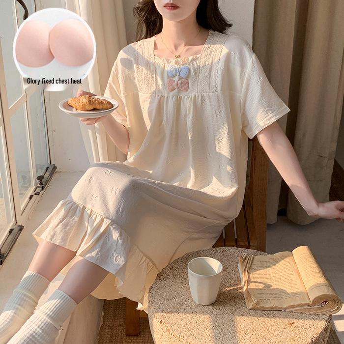 Women's Princess Style Cloud Cotton Nightgown with Bra Pads - Summer 2026 Collection