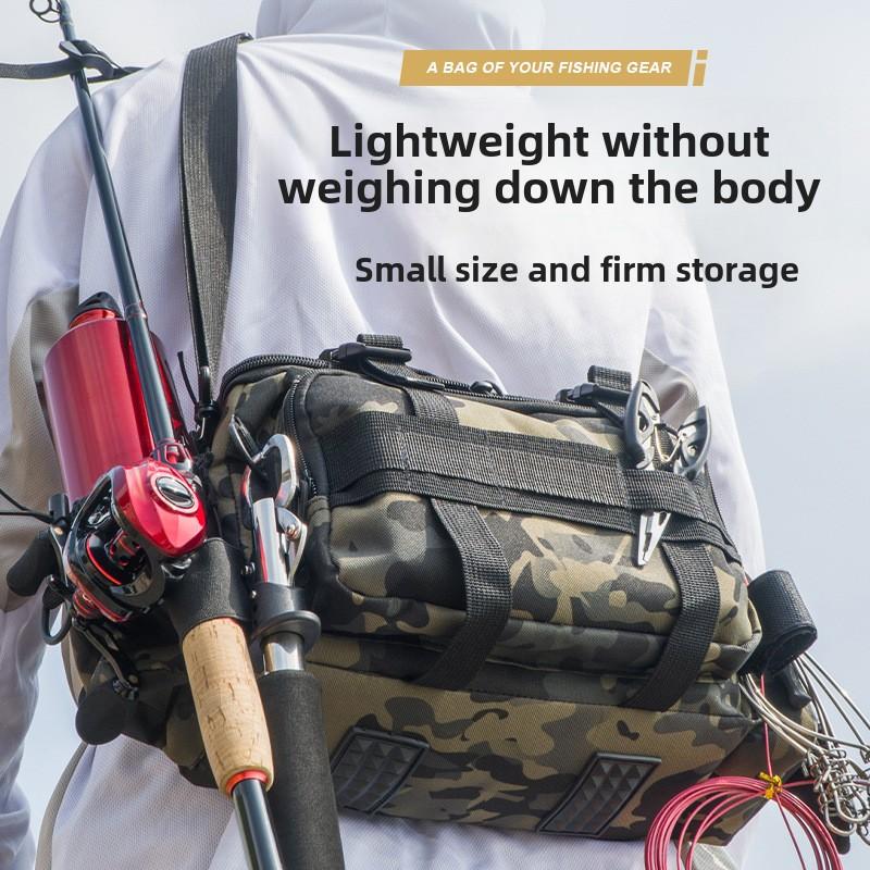 Adjustable Waist Pack for Fishing Waterproof Tackle Bag with Rod Holders - Splash Proof Lure Organizer Crossbody Storage -30°C Cold Proof
