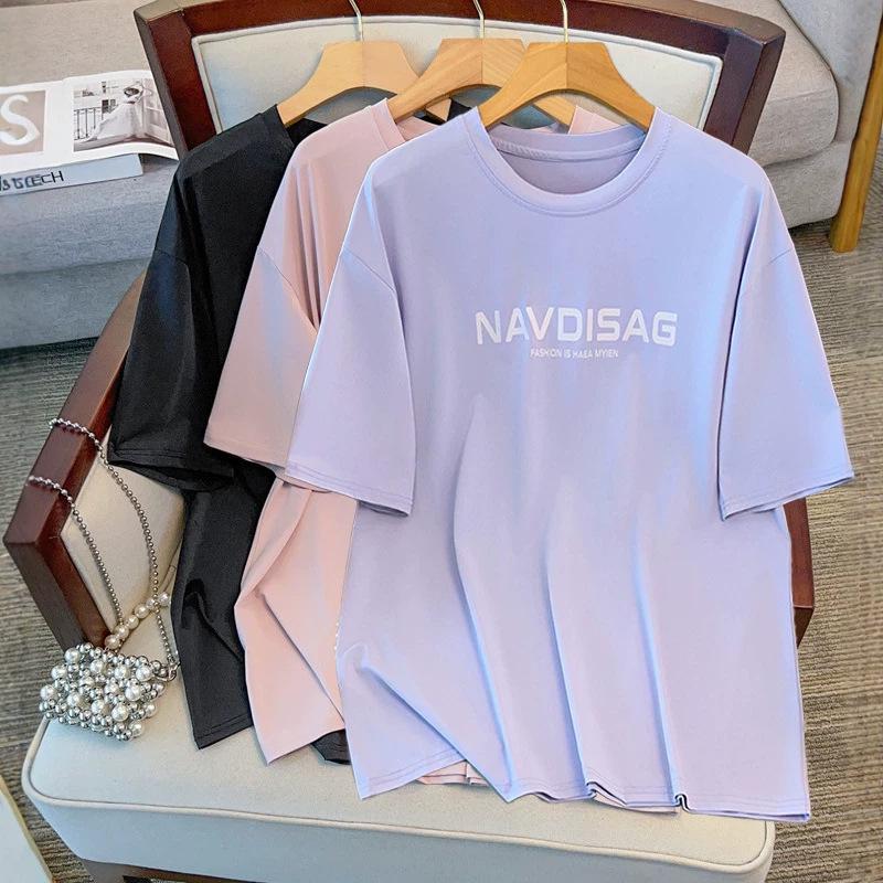 

Summer Plus Size Short Sleeve Women s Slimming Letter Print Top 3XL (120-160 Jin) чёрный