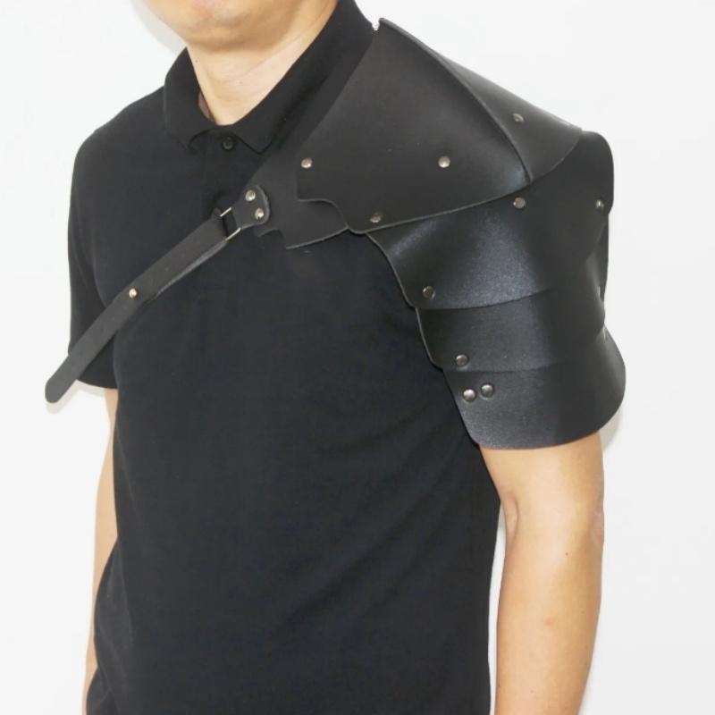 Medieval Shoulder Pauldron Adjustable Black Buckle Steampunk PU Leather Shoulder Armors Cover Cape Live Show DJ Club Men Costume