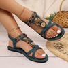 Sommer Damen Sandalen Böhmische Flachsohlige Rundköpfige Perlenblume Strandschuhe Atmungsaktive Lässige Damen Sandalen