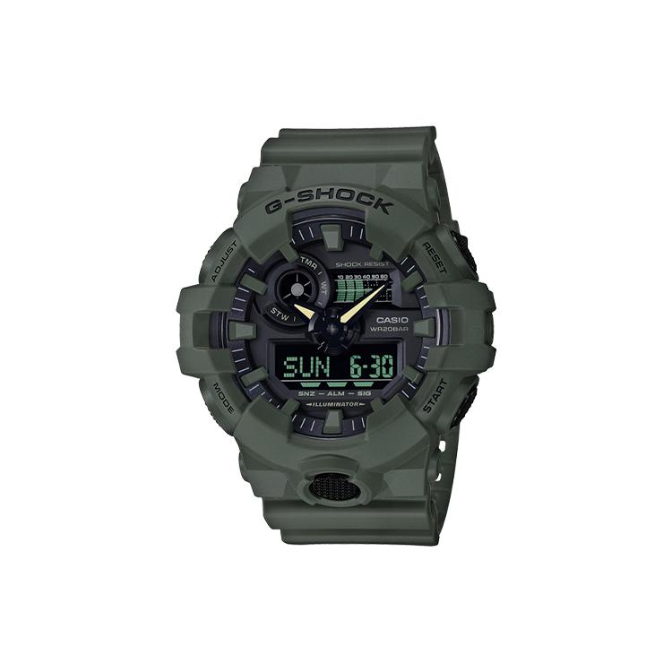 

CASIO Men Liquid Crystal/Analog Dual Display Series Black Watch GA-700UC-3A GA-700UC-3A Army Green Strap