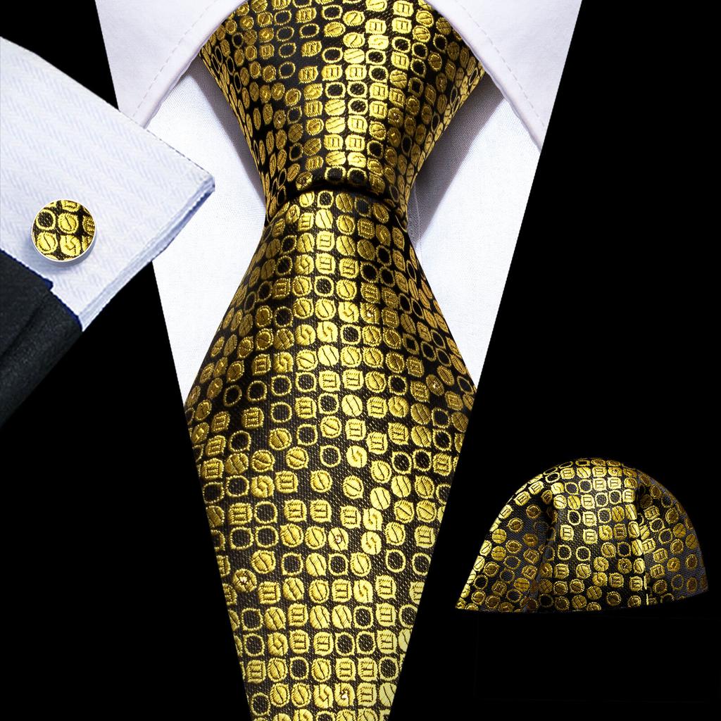 Barry.Wang Floral Ties for Men Woven Paisley Wedding Necktie Handkerchief Cufflinks Formal Casual Set