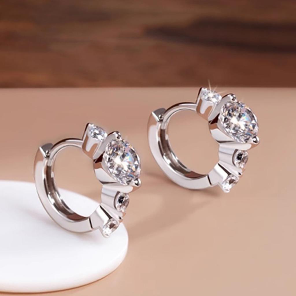Graduated Four Round Stone Click Huggie Hoop Earrings Women Minimalist Ear Jewelry