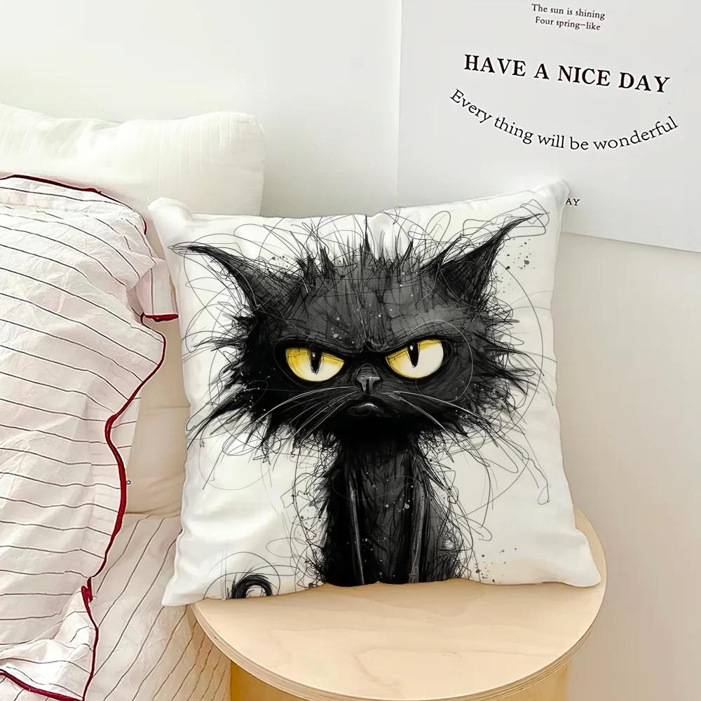 Cute Cat Printed Pillowcase Office Car Sofa Bed Cushion Cover Home Bedroom Decoration