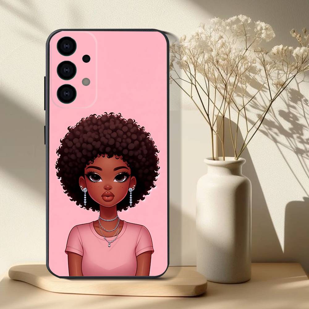 Black Girl A-Afro Phone Case For Samsung S 25,24,23,22,30,21,10,9,Ultra,Plus,Lite,FE,4,5G Black Soft Case