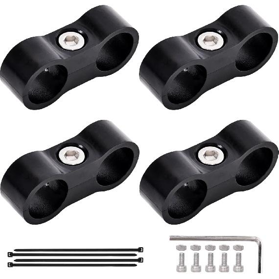 Jikvmi 4 PCS Hose Separator Clamp, Fuel Line Mounting Clamp, Fit for Fuel Line, Oil Line, Brake Line, Water Pipe and Gas Line, ABS+PC,Black (4, AN6)