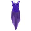 Kids Girls Lyrical Modern Dance Wear Sleeveless Tulle Splice Open Back High Low Hem Leotard Dress