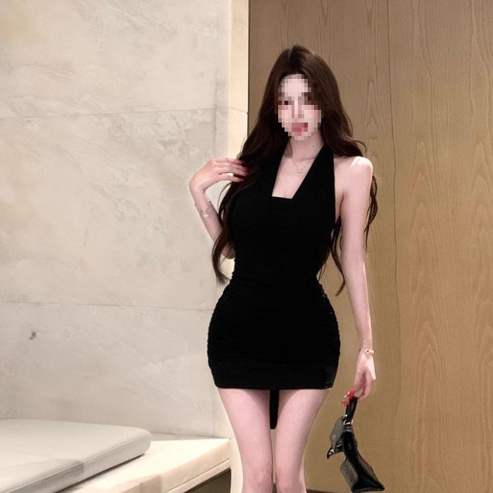 Celebrity Chain Neck Strap Evening Dress Suspender Skirt Women's Summer Pure Desire Sexy Backless Waist Dress