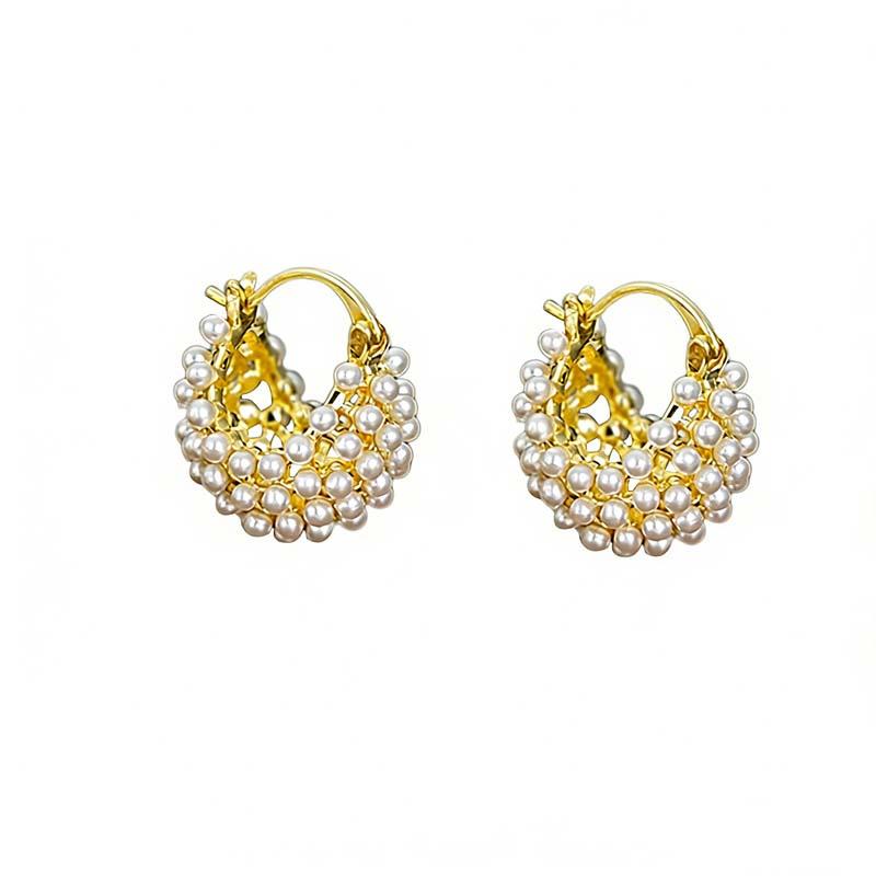 Fashion Imitation Pearl Hoop Earrings for Women Girls Luxury Design Hollow Flower Basket Earrings Party Jewelry Wholesale