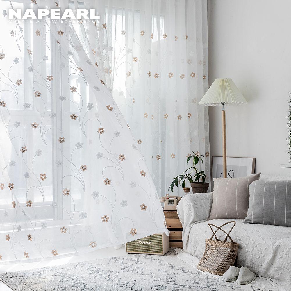 1PC NAPEARL Modern Fashion Daisy Embroidered Tulle Sheer Curtain For Living Room Bedroom Home Decor