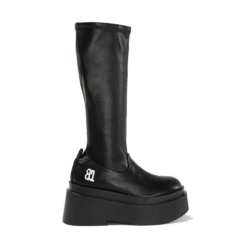 Wind girl autumn new round head sleeve tall tube Spice girl thick-soled boots