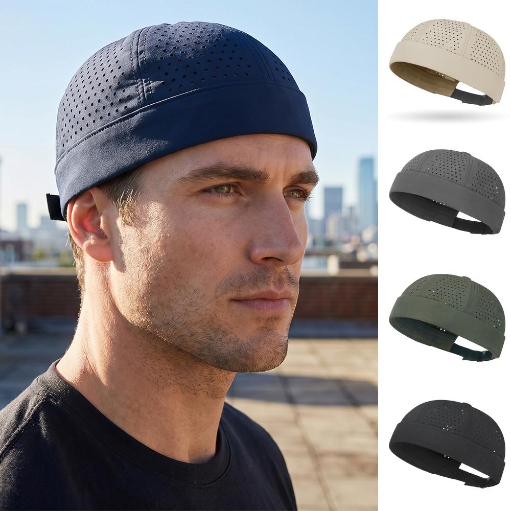 Mesh Breathable Brimless Hat Summer Ultra-Light Quick-Dry Docker Caps Adjustable Beanies Hat Men Hip Hop Hat Landlord Cap