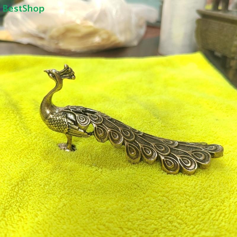 Vintage Exquisite Brass Peacock Figurine Animal Decor For Home Shelf/Desk, Lucky Peacock Ornament & Collectible Gift