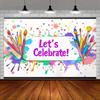 2D "Let's Celebrate!" Art Studio Backdrop Vibrant Paint Splash Themed Party Background