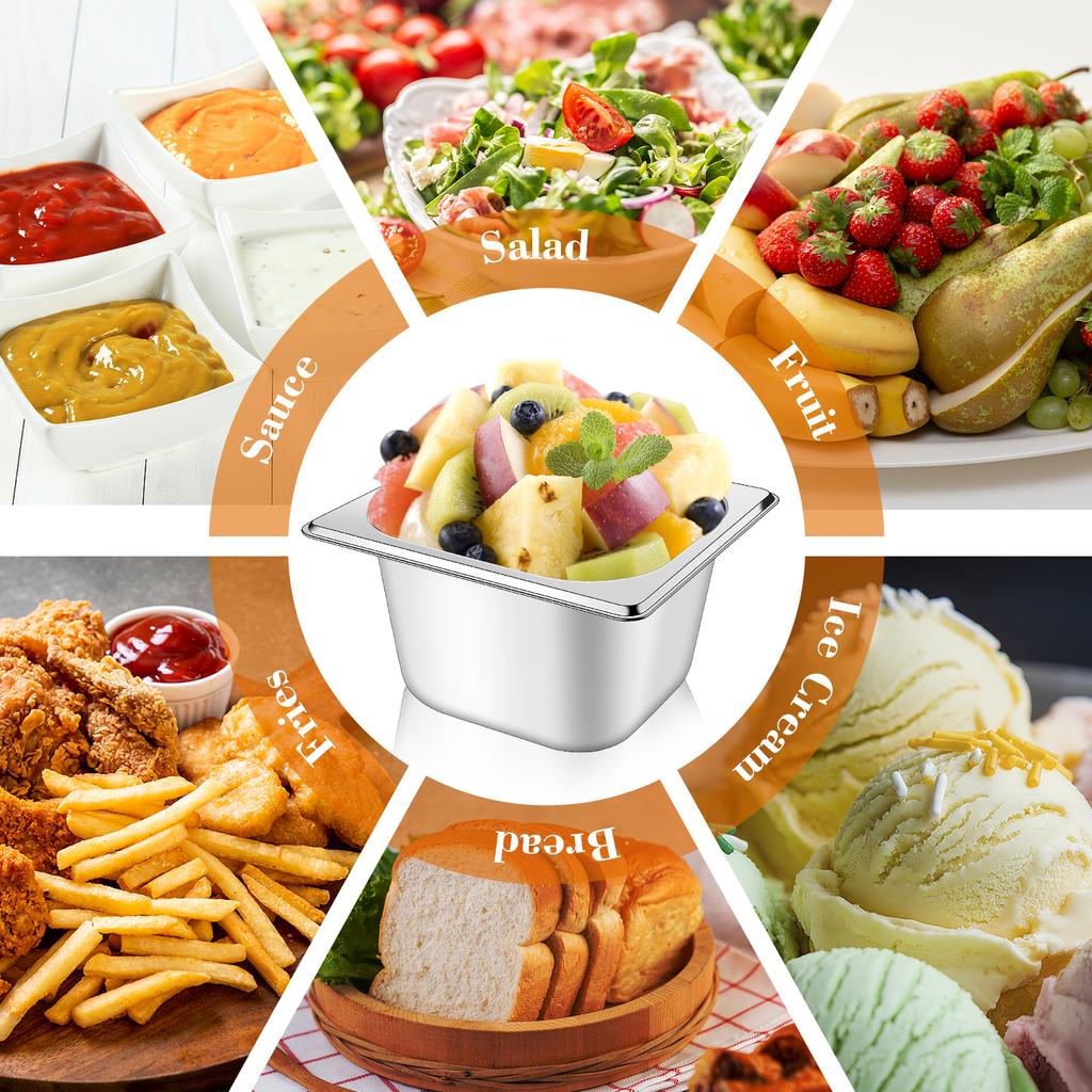 12 Set 1/6 Size Stainless Steel Hotel Pans With Lids 4" Deep Steam Table Pan Food Pan Lid With Handled Catering Food Storage Met