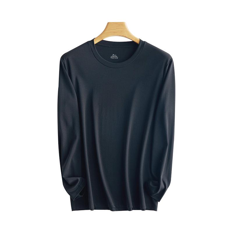 Men's Heavyweight White Cotton Long Sleeve T-Shirt - Casual Loose Fit, Round Neck for Spring & Autumn