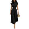 Spring new women's clothing, European and American, fashion temperament elegant solid color waist dress