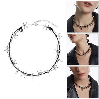 Gothic Barbed Wire Necklace and Bracelet Set In Silver Decoration Portable for Men and Women Fashion Accessories