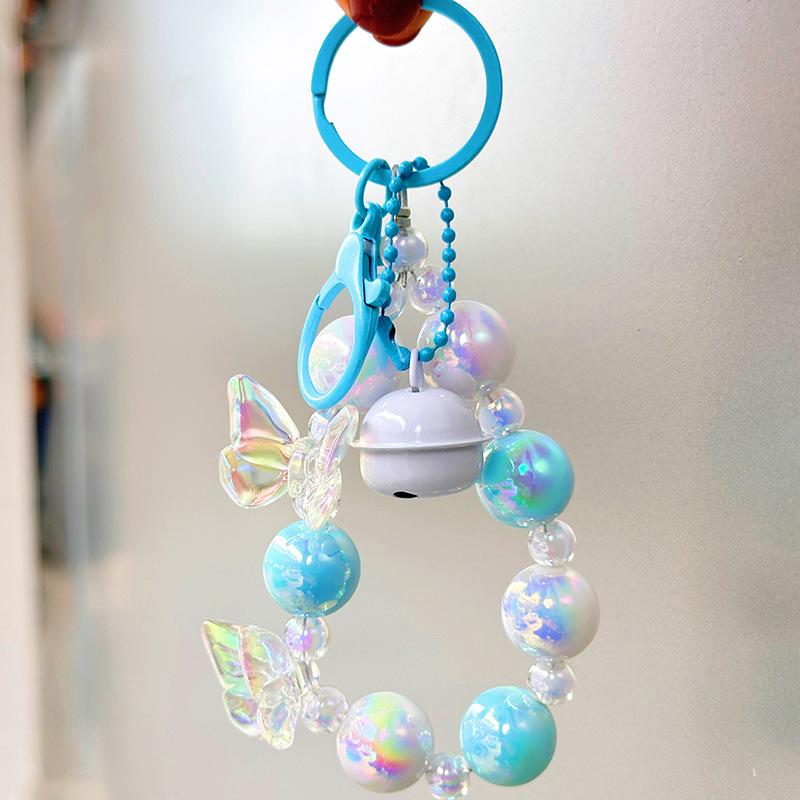 Butterfly Key Chain Colorful Beads Phone Pendant Wrist Strap Car Key Ring Bag Decor Headphone Case Charms