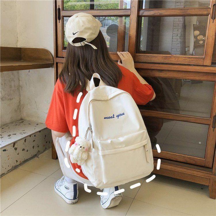 Shoulder Large Bag Capacity Simple Backpack School Junior Students Unisex Nylon