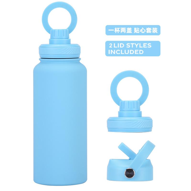 Large Capacity 1L Straw Thermos Cup, Mobile Phone Magnetic Suction Bracket, Water Cup, One Cup With Two Lids, Outdoor Sports Kettle.