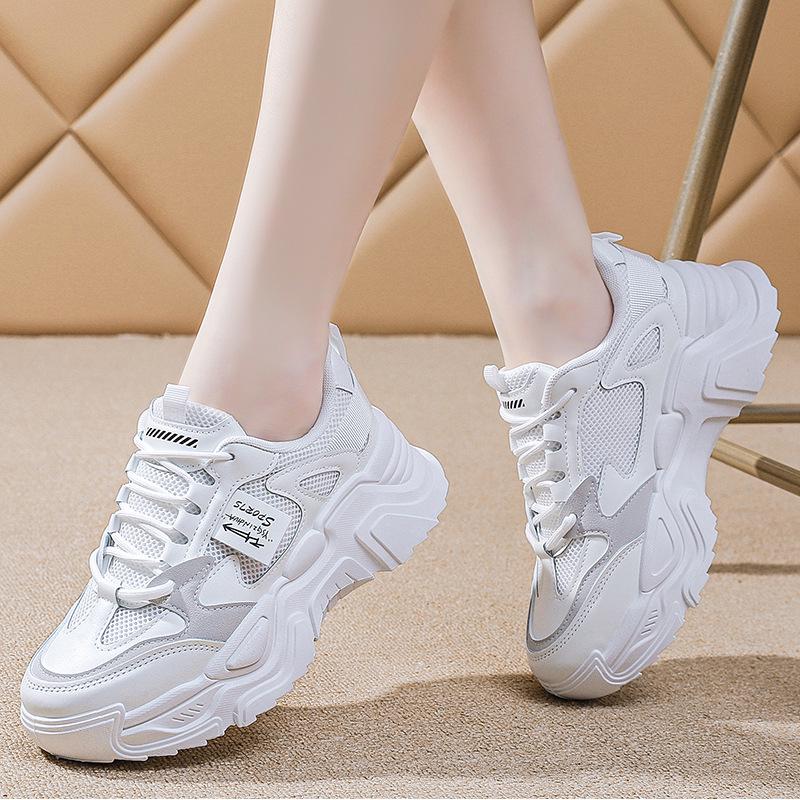 Women's Casual 2025 Spring Daddy Shoes: Lightweight, Height-Enhancing, Thick-Soled Leather Running Sneakers K819